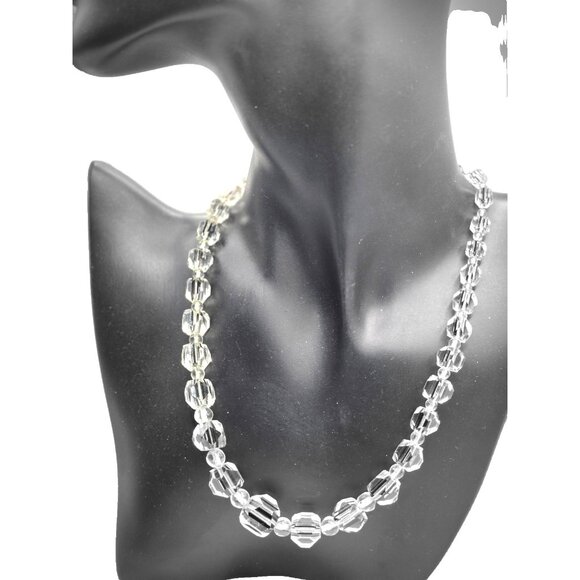 Antique Edwardian Black Stripe Crystal Necklace Faceted Beads c.1910s Czech - Picture 3 of 6